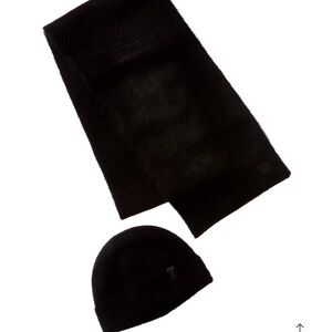 All Saints Black Knit Beanie Hat and Scarf Duo